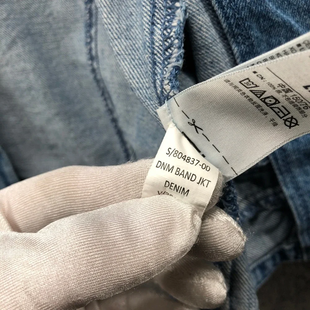 Gap Girls XL (12-13) Denim Band Jacket Double Breasted Open Front Blue‎ Military